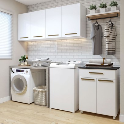Lavanderia Completa Terosópolis 6 Portas 1 Gaveta Branco - Kaiki Móveis