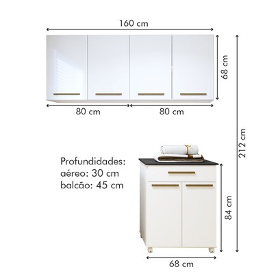 Lavanderia Completa Terosópolis 6 Portas 1 Gaveta Branco - Kaiki Móveis