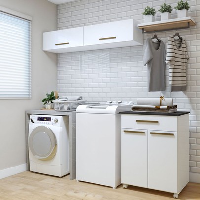 Lavanderia Completa Magé 4 Portas 1 Gaveta Branco - Kaiki Móveis