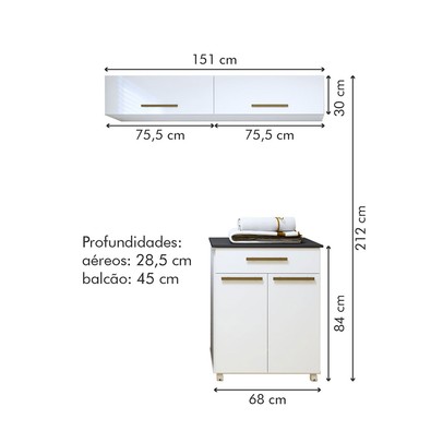 Lavanderia Completa Magé 4 Portas 1 Gaveta Branco - Kaiki Móveis