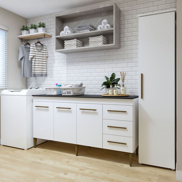 Lavanderia Completa Osasco 4 Portas 3 Gavetas Branco - Kaiki Móveis