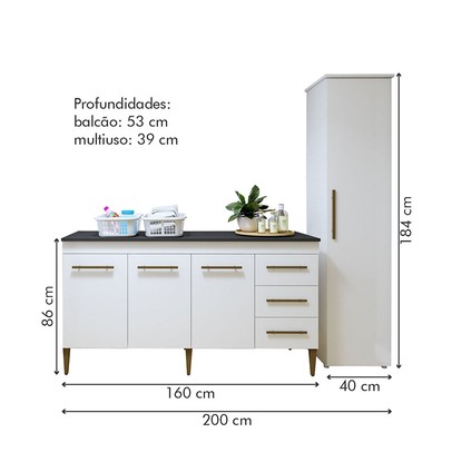 Lavanderia Completa Osasco 4 Portas 3 Gavetas Branco - Kaiki Móveis