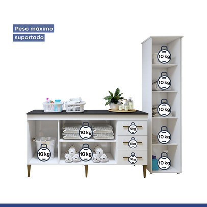Lavanderia Completa Osasco 4 Portas 3 Gavetas Branco - Kaiki Móveis