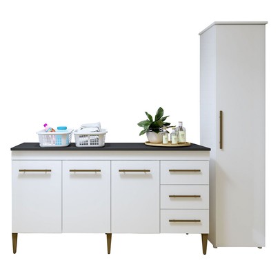 Lavanderia Completa Osasco 4 Portas 3 Gavetas Branco - Kaiki Móveis