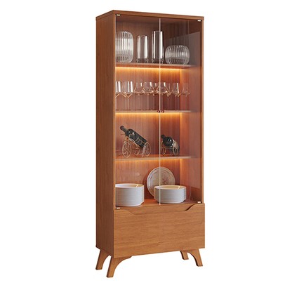 Cristalera Grécia New 2 Portas 1 Gaveta com Vidro e Led Naturalle - Mavaular