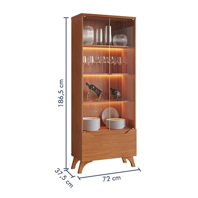 Cristalera Grécia New 2 Portas 1 Gaveta com Vidro e Led Naturalle - Mavaular