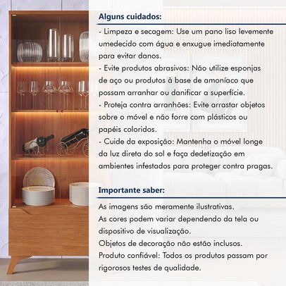 Cristalera Grécia New 2 Portas 1 Gaveta com Vidro e Led Naturalle - Mavaular