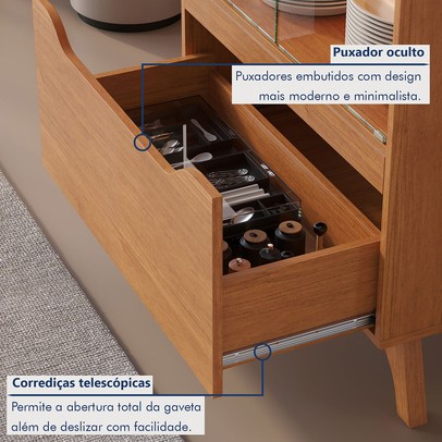 Cristalera Grécia New 2 Portas 1 Gaveta com Vidro e Led Naturalle - Mavaular