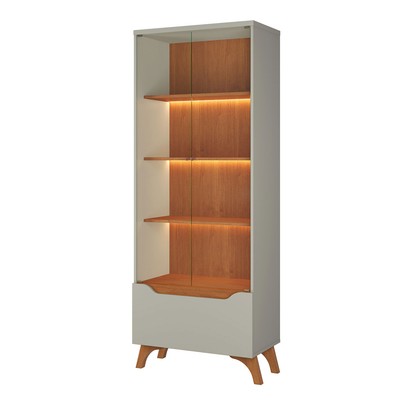 Cristalera Grécia New 2 Portas 1 Gaveta com Vidro e Led Off White/Naturalle - Mavaular