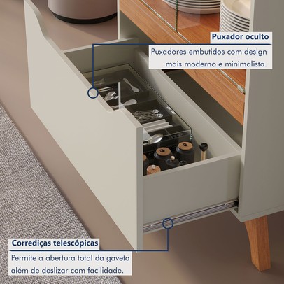 Cristalera Grécia New 2 Portas 1 Gaveta com Vidro e Led Off White/Naturalle - Mavaular