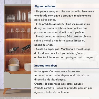 Cristalera Grécia New 2 Portas 1 Gaveta com Vidro e Led Off White/Naturalle - Mavaular