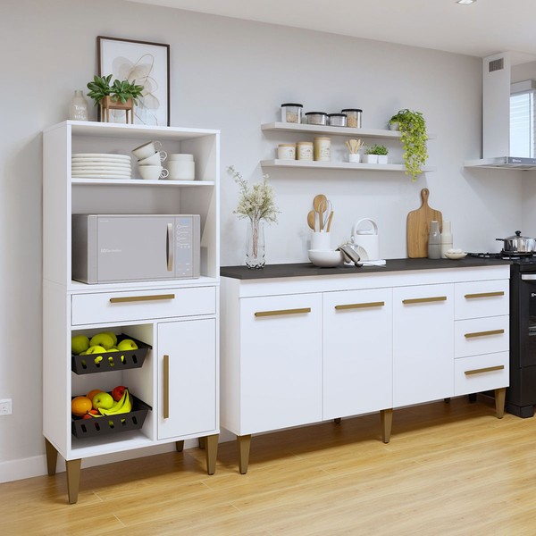 Cozinha Compacta Sorocaba 4 Portas 4 Gavetas Branco - Kaiki Móveis