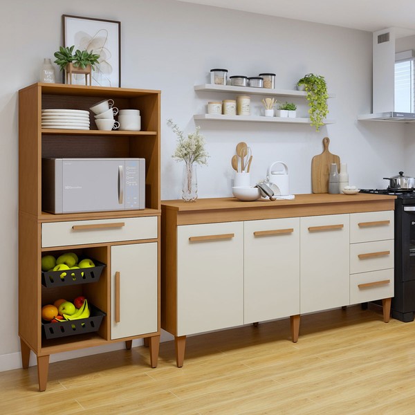 Cozinha Compacta Sorocaba 4 Portas 4 Gavetas Nature - Kaiki Móveis