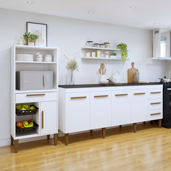 Cozinha Compacta Cuiaba 5 Portas 4 Gavetas Branco - Kaiki Móveis