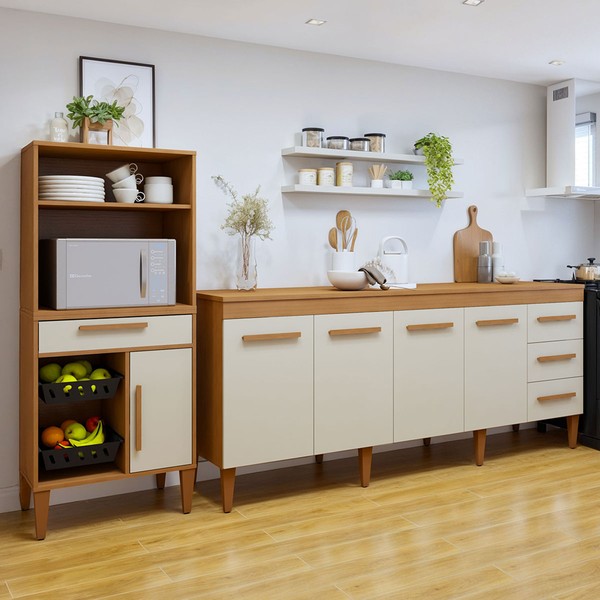 Cozinha Compacta Cuiaba 5 Portas 4 Gavetas Nature - Kaiki Móveis