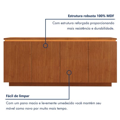Balcão Buffet Lux 4 Portas 1 Prateleira com Led 100% Mdf Naturalle - Mavaular