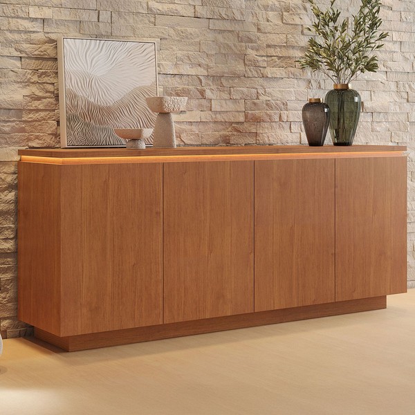 Balcão Buffet Lux 4 Portas 1 Prateleira com Led 100% Mdf Naturalle - Mavaular