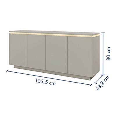 Balcão Buffet Lux 4 Portas 1 Prateleira com Led 100% Mdf Off White - Mavaular