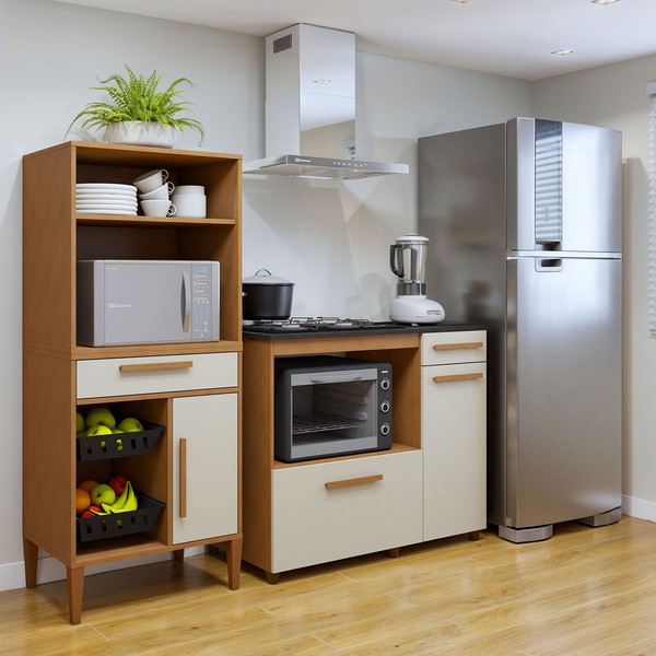 Cozinha Compacta Contagem 3 Portas 2 Gavetas Nature - Kaiki Móveis