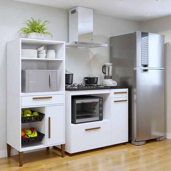 Cozinha Compacta Contagem 3 Portas 2 Gavetas Branco - Kaiki Móveis