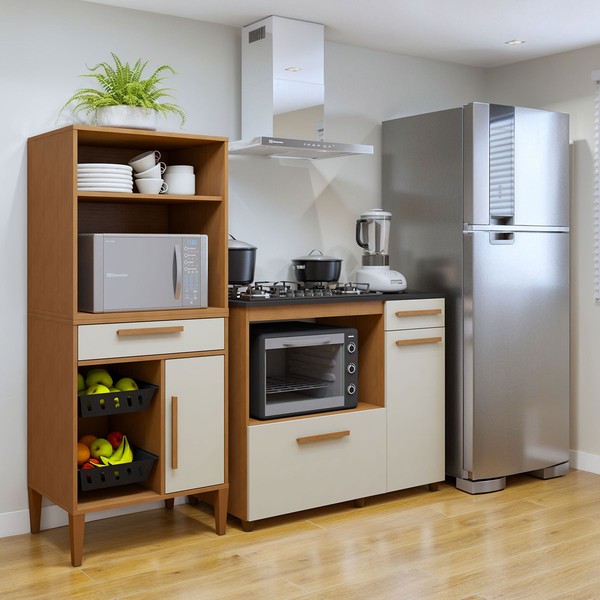 Cozinha Compacta Contagem 3 Portas 2 Gavetas Nature - Kaiki Móveis