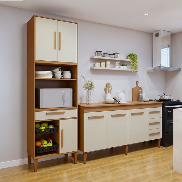 Cozinha Completa Caxias 6 Portas 4 Gavetas Nature - Kaiki Móveis