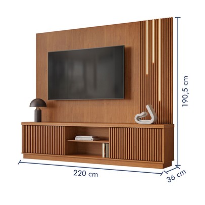 Estante para TV Até 75 Polegadas Valencia New 2 Portas com Led 100% Mdf Naturalle - Mavaular