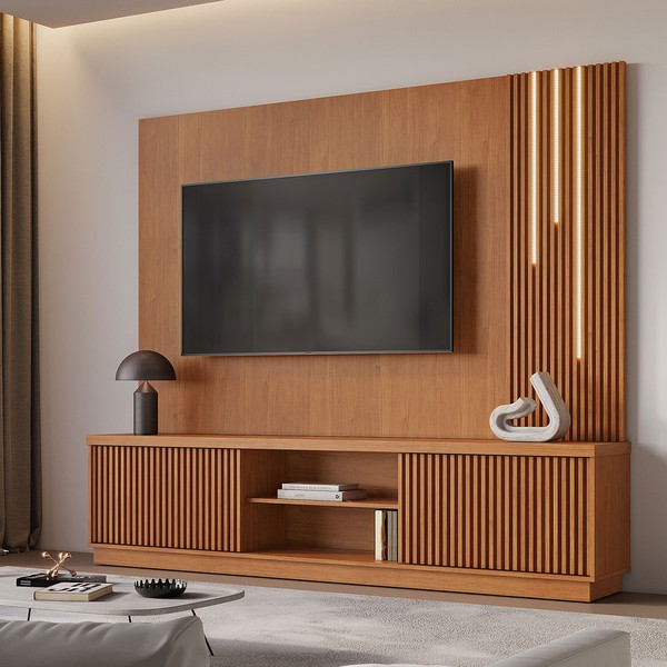 Estante para TV Até 75 Polegadas Valencia New 2 Portas com Led 100% Mdf Naturalle - Mavaular