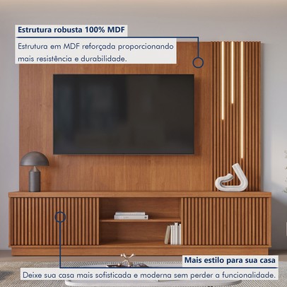 Estante para TV Até 75 Polegadas Valencia New 2 Portas com Led 100% Mdf Naturalle - Mavaular