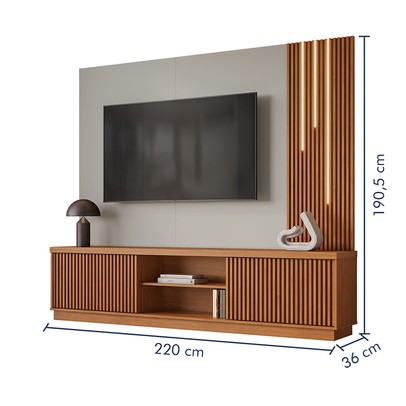 Estante para TV Até 75 Polegadas Valencia New 2 Portas com Led 100% Mdf Naturalle/Off White - Mavaular