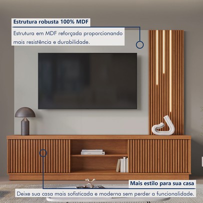 Estante para TV Até 75 Polegadas Valencia New 2 Portas com Led 100% Mdf Naturalle/Off White - Mavaular