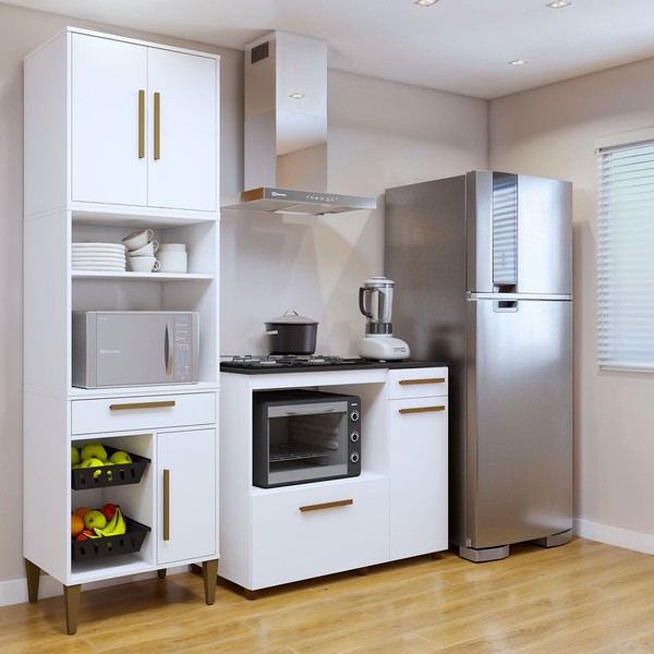 Cozinha Compacta Teresinha 5 Portas 2 Gavetas 2647 Branco - Kaiki Móveis