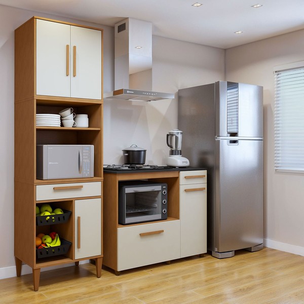Cozinha Compacta Teresinha 5 Portas 2 Gavetas 2647 Nature - Kaiki Móveis