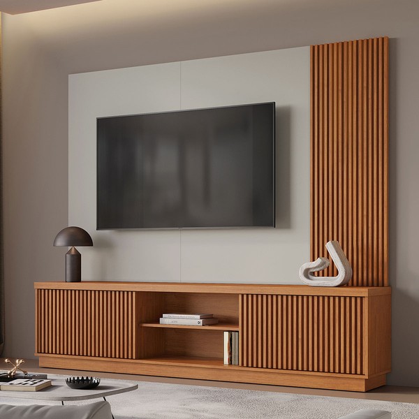 Estante para TV Até 75 Polegadas Valencia New 2 Portas 100% Mdf Naturalle/Off White - Mavaular