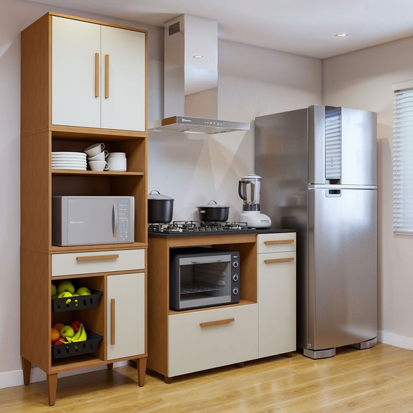 Cozinha Compacta Teresinha 5 Portas 2 Gavetas Nature - Kaiki Móveis