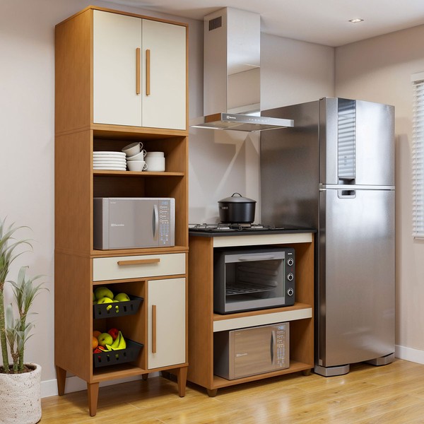 Cozinha Compacta Santo André 3 Portas 1 Gaveta Nature - Kaiki Móveis