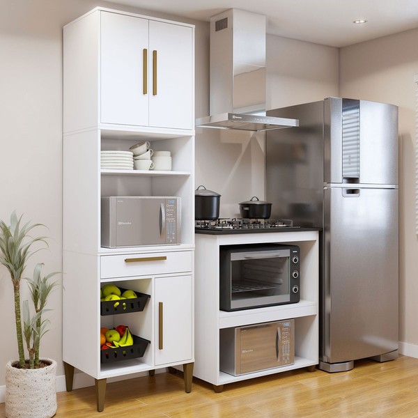 Cozinha Compacta Santo André 3 Portas 1 Gaveta Branco - Kaiki Móveis