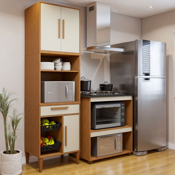 Cozinha Compacta Santo André 3 Portas 1 Gaveta Nature - Kaiki Móveis
