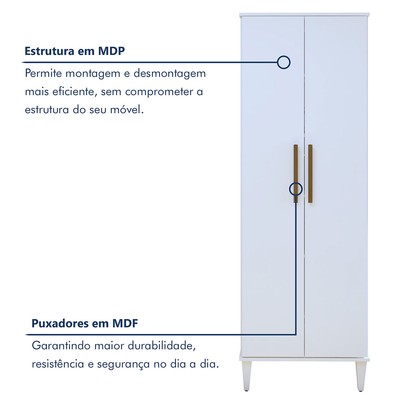 Armário Multiuso Aurora 2 Portas 5 Prateleiras Branco - Kaiki Móveis
