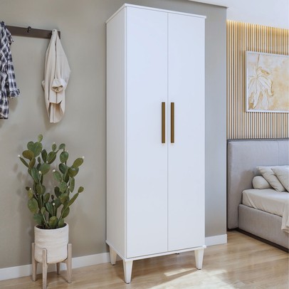 Armário Multiuso Aurora 2 Portas 5 Prateleiras Branco - Kaiki Móveis