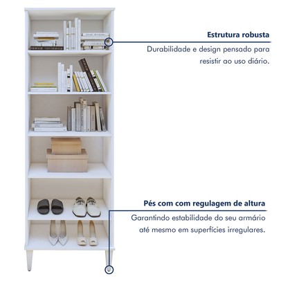 Armário Multiuso Aurora 2 Portas 5 Prateleiras Branco - Kaiki Móveis