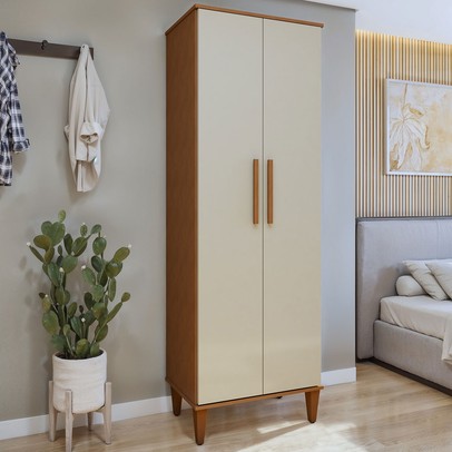 Armário Multiuso Aurora 2 Portas 5 Prateleiras Natura/Off White - Kaiki Móveis