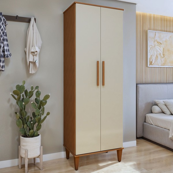 Armário Multiuso Aurora 2 Portas 5 Prateleiras Natura/Off White - Kaiki Móveis