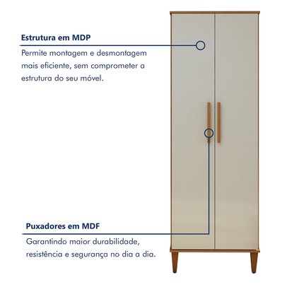 Armário Multiuso Aurora 2 Portas 5 Prateleiras Natura/Off White - Kaiki Móveis