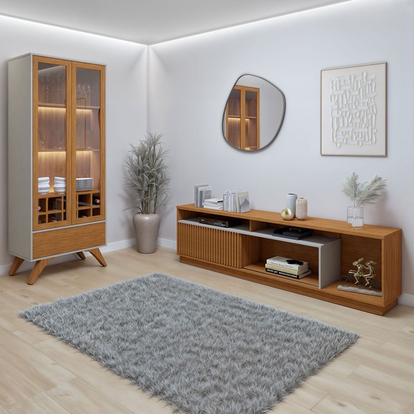 Sala de Estar Completa Granada 3 Portas 1 Gaveta 100% Mdf Naturale/Off White - Mavaular