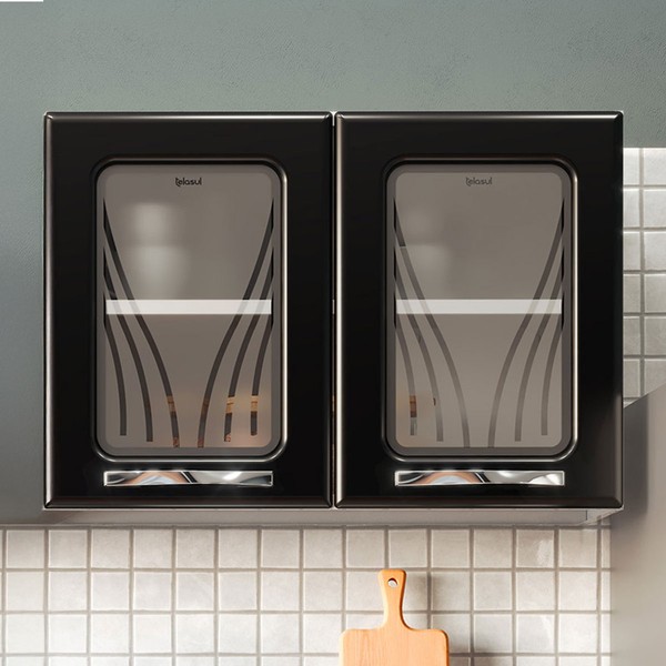 Armário Aéreo Cozinha em Aço Star 2 Portas com Vidro Branco/Preto - Telasul