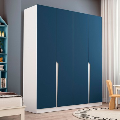 Guarda-Roupa Infantil Colorino 4 Portas 4 Gavetas Branco/Azul - Politorno