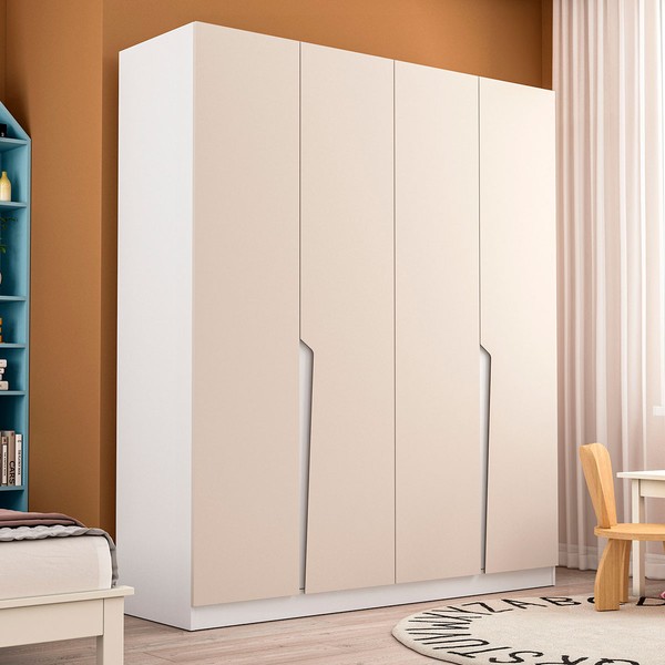 Guarda-Roupa Infantil Colorino 4 Portas 4 Gavetas Branco/Creme - Politorno