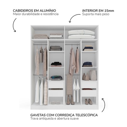 Guarda-Roupa Infantil Colorino 4 Portas 4 Gavetas Branco/Creme - Politorno