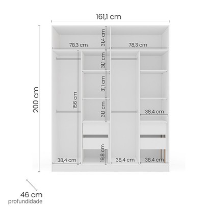Guarda-Roupa Infantil Colorino 4 Portas 4 Gavetas Branco/Creme - Politorno